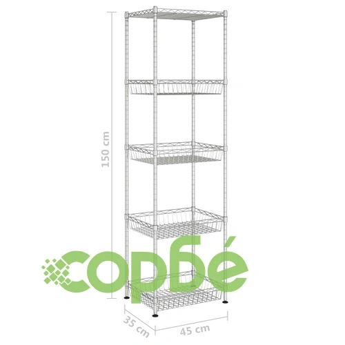 5-етажен рафт за съхранение, 45x35x150 см, желязо, хром, 250 кг ➤ топ цена ➤ sorbe.bg