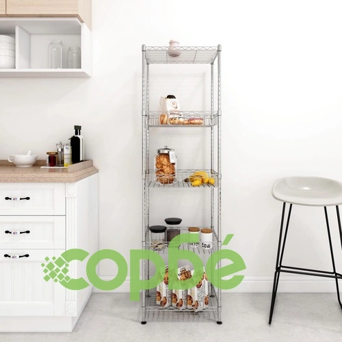 5-етажен рафт за съхранение, 45x35x150 см, желязо, хром, 250 кг ➤ топ цена ➤ sorbe.bg