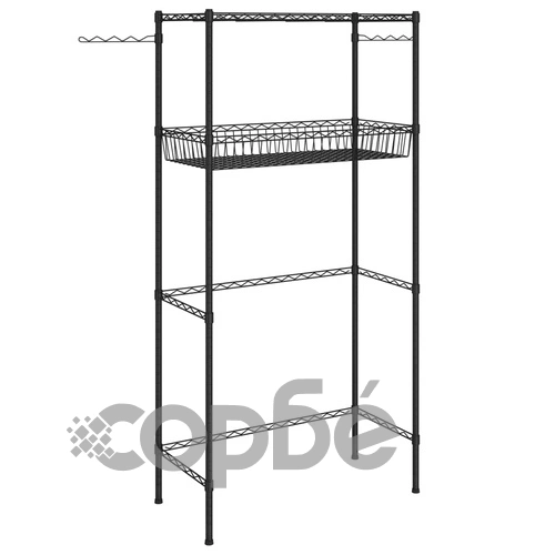 Стелаж за съхранение над пералня, 2 рафта, черен, 75x35x150 см ➤ топ цена ➤ sorbe.bg