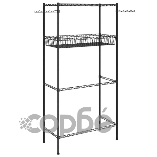 Стелаж за съхранение над пералня, 2 рафта, черен, 75x35x150 см ➤ топ цена ➤ sorbe.bg