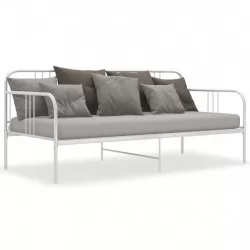 Рамка за легло, разтегателен диван, бяла, метал, 90x200 см