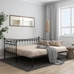 Рамка за легло, разтегателен диван, черна, метал, 90x200 см