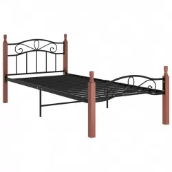 Рамка за легло, черна, метал и дъбов масив, 100x200 см