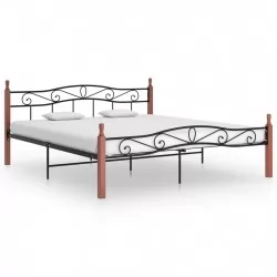 Рамка за легло, черна, метал и дъбов масив, 200x200 см