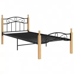 Рамка за легло, черна, метал и дъбов масив, 100x200 см