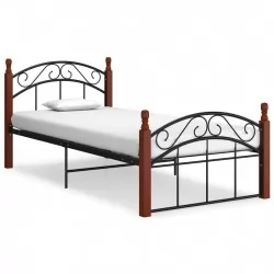 Рамка за легло, черна, метал и дъбов масив, 100x200 см 