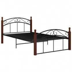 Рамка за легло, черна, метал и дъбов масив, 120x200 см 