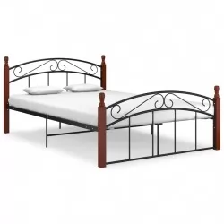 Рамка за легло, черна, метал и дъбов масив, 140x200 см 