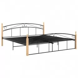 Рамка за легло, черна, метал и дъбов масив, 180x200 см