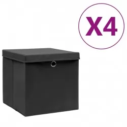 Кутии за съхранение с капаци 4 бр 28x28x28 см черни