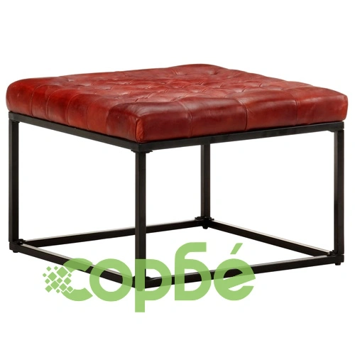 Пуф, тъмнокафяв, 62x62x47 см, естествена кожа  ➤ топ цена ➤ sorbe.bg