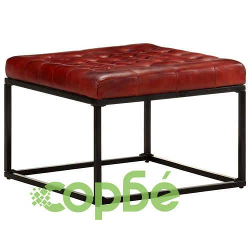 Пуф, тъмнокафяв, 62x62x47 см, естествена кожа  ➤ топ цена ➤ sorbe.bg