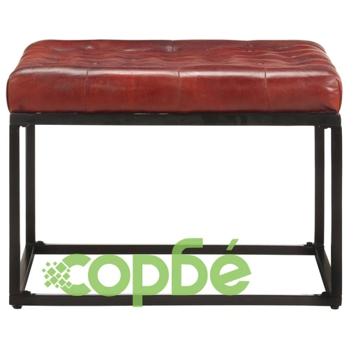 Пуф, тъмнокафяв, 62x62x47 см, естествена кожа  ➤ топ цена ➤ sorbe.bg