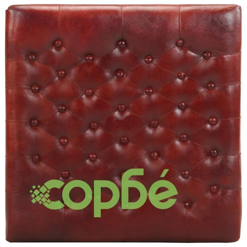 Пуф, тъмнокафяв, 62x62x47 см, естествена кожа  ➤ топ цена ➤ sorbe.bg