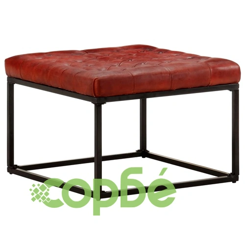 Пуф, тъмнокафяв, 62x62x47 см, естествена кожа  ➤ топ цена ➤ sorbe.bg