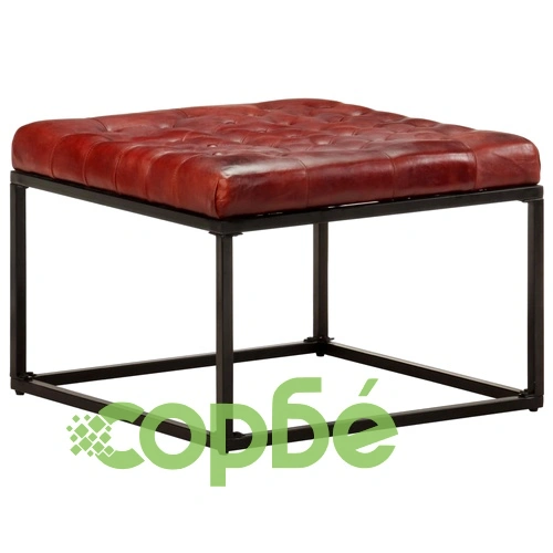 Пуф, тъмнокафяв, 62x62x47 см, естествена кожа  ➤ топ цена ➤ sorbe.bg