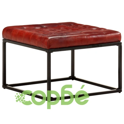 Пуф, тъмнокафяв, 62x62x47 см, естествена кожа  ➤ топ цена ➤ sorbe.bg