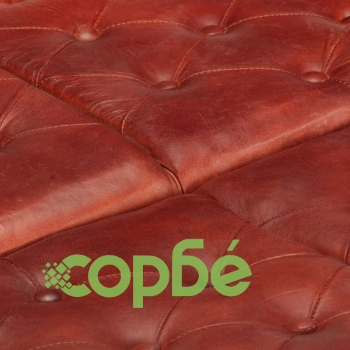 Пуф, тъмнокафяв, 80x80x43 см, естествена кожа  ➤ топ цена ➤ sorbe.bg