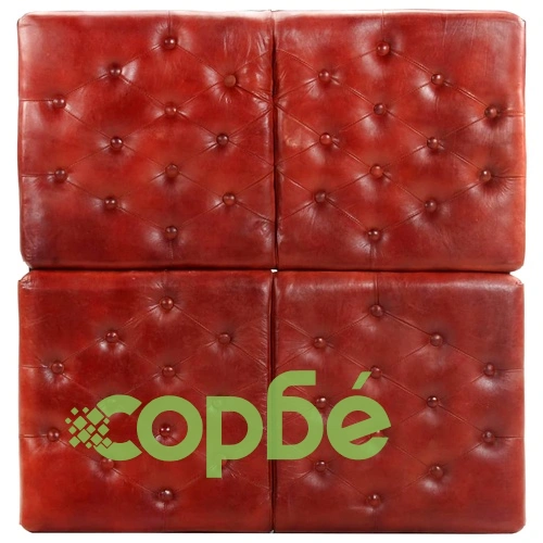 Пуф, тъмнокафяв, 80x80x43 см, естествена кожа  ➤ топ цена ➤ sorbe.bg