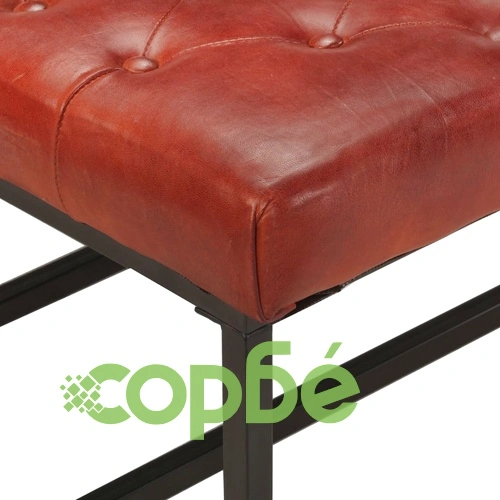 Пуф, тъмнокафяв, 80x80x43 см, естествена кожа  ➤ топ цена ➤ sorbe.bg