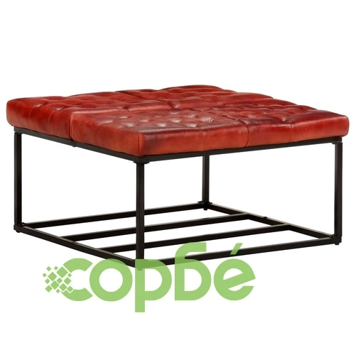 Пуф, тъмнокафяв, 80x80x43 см, естествена кожа  ➤ топ цена ➤ sorbe.bg