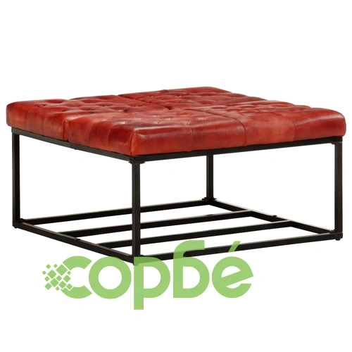 Пуф, тъмнокафяв, 80x80x43 см, естествена кожа  ➤ топ цена ➤ sorbe.bg