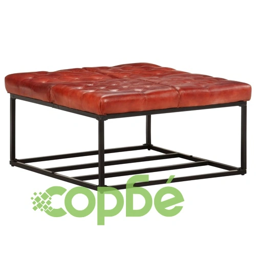 Пуф, тъмнокафяв, 80x80x43 см, естествена кожа  ➤ топ цена ➤ sorbe.bg