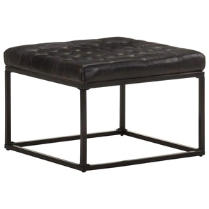 Пуф, черен, 62x62x47 см, естествена кожа