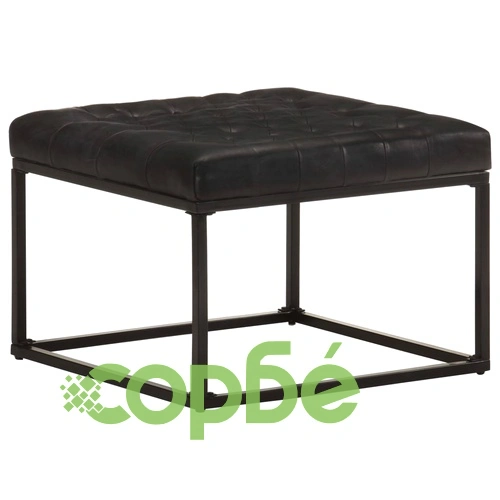 Пуф, черен, 62x62x47 см, естествена кожа ➤ топ цена ➤ sorbe.bg