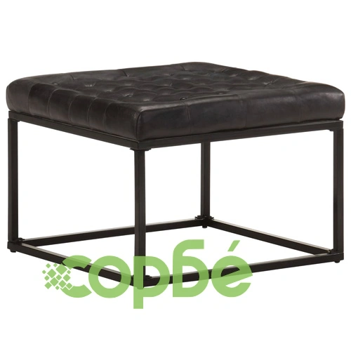 Пуф, черен, 62x62x47 см, естествена кожа ➤ топ цена ➤ sorbe.bg