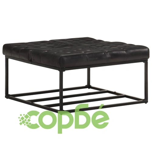 Пуф, черен, 80x80x43 см, естествена кожа ➤ топ цена ➤ sorbe.bg