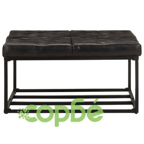 Пуф, черен, 80x80x43 см, естествена кожа ➤ топ цена ➤ sorbe.bg