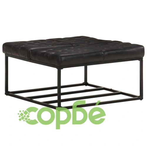 Пуф, черен, 80x80x43 см, естествена кожа ➤ топ цена ➤ sorbe.bg