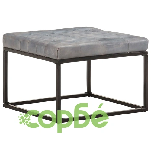 Пуф, сив, 62x62x47 см, естествена кожа ➤ топ цена ➤ sorbe.bg