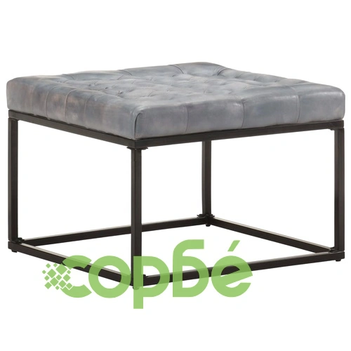 Пуф, сив, 62x62x47 см, естествена кожа ➤ топ цена ➤ sorbe.bg