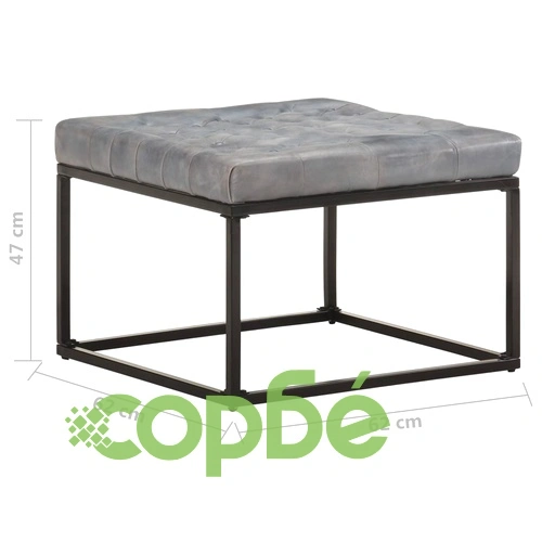 Пуф, сив, 62x62x47 см, естествена кожа ➤ топ цена ➤ sorbe.bg