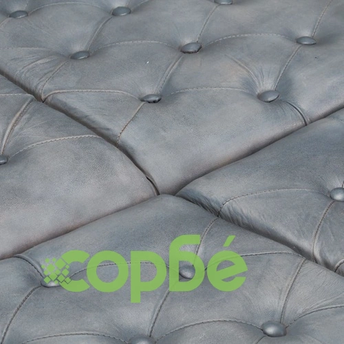 Пуф, сив, 80x80x43 см, естествена кожа ➤ топ цена ➤ sorbe.bg