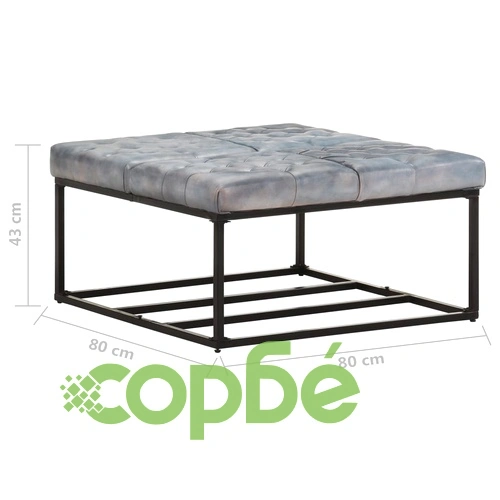 Пуф, сив, 80x80x43 см, естествена кожа ➤ топ цена ➤ sorbe.bg