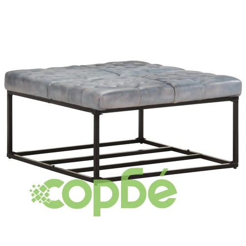 Пуф, сив, 80x80x43 см, естествена кожа ➤ топ цена ➤ sorbe.bg