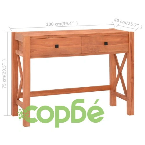 Бюро с 2 чекмеджета, 100x40x75 см, тиково дърво ➤ топ цена ➤ sorbe.bg