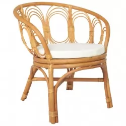 Трапезен стол с възглавница, светлокафяв, естествен ратан и лен