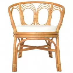 Трапезен стол с възглавница, светлокафяв, естествен ратан и лен