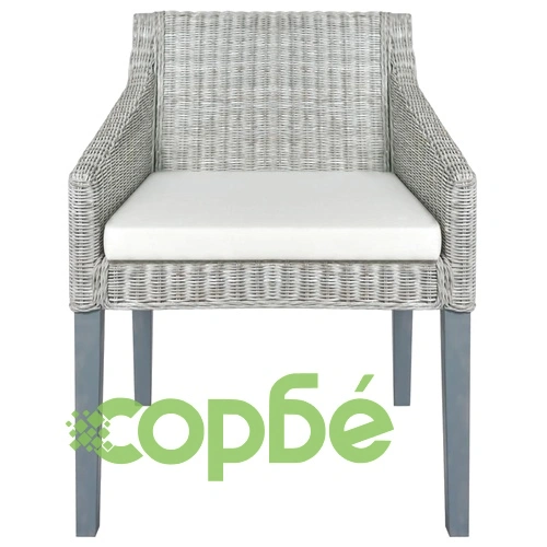 Трапезен стол с възглавница, сив, естествен ратан ➤ топ цена ➤ sorbe.bg