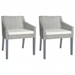 Трапезни столове с възглавници 2 бр сиви естествен ратан