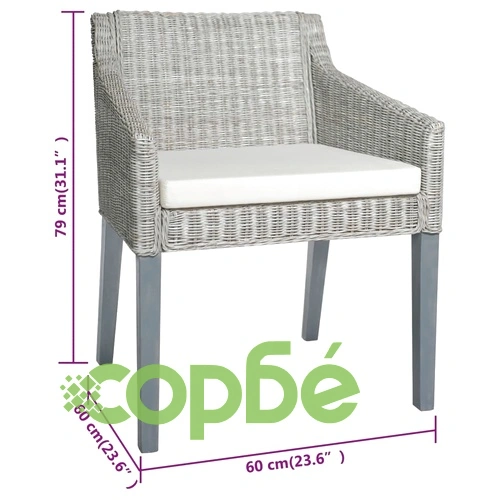 Трапезни столове с възглавници 2 бр сиви естествен ратан ➤ топ цена ➤ sorbe.bg