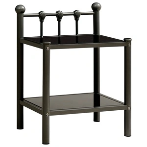 Нощно шкафче, черно, 45x34,5x60,5 см, метал и стъкло