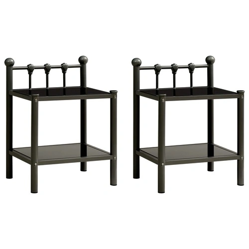 Нощни шкафчета, 2 бр, черни, метал и стъкло ➤ топ цена ➤ sorbe.bg