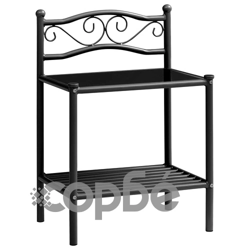 Нощно шкафче, черно, 43x33x65 см, метал и стъкло ➤ топ цена ➤ sorbe.bg