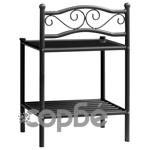 Нощно шкафче, черно, 43x33x65 см, метал и стъкло ➤ топ цена ➤ sorbe.bg