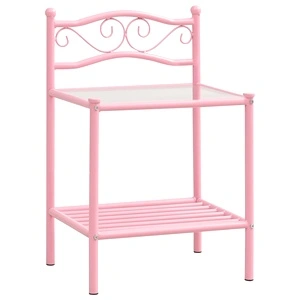 Нощно шкафче, розово и прозрачно, 43x33x65 см, метал и стъкло